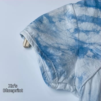 Indigo tie-dye pamučna haljina za djevojčice, kratkih rukava, A-kroj