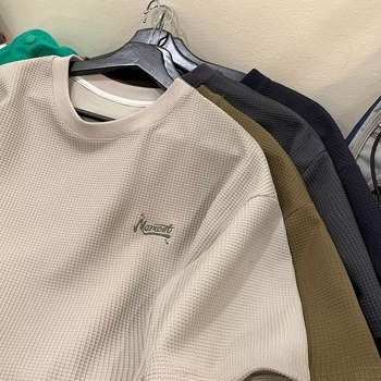 Muška kratka majica s okruglim izrezom, japanski vintage stil, 100% poliester, jednofarbni uzorak, slobodan kroj