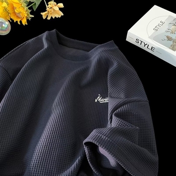 Muška kratka majica s okruglim izrezom, japanski vintage stil, 100% poliester, jednofarbni uzorak, slobodan kroj