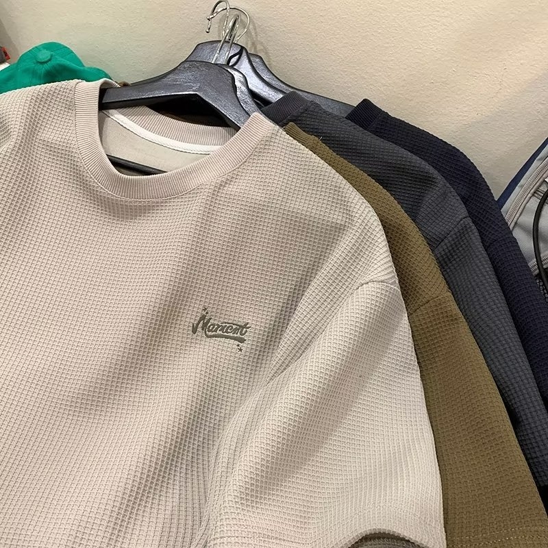 Muška kratka majica s okruglim izrezom, japanski vintage stil, 100% poliester, jednofarbni uzorak, slobodan kroj