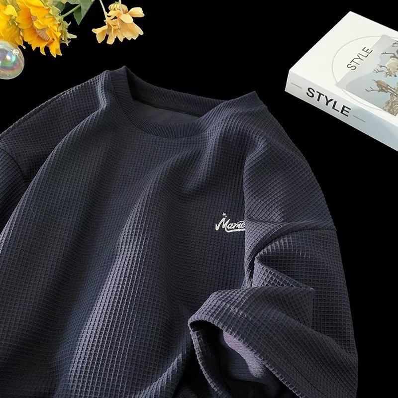 Muška kratka majica s okruglim izrezom, japanski vintage stil, 100% poliester, jednofarbni uzorak, slobodan kroj