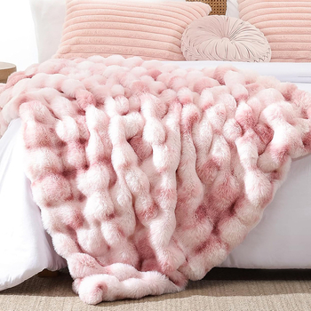 Κουβέρτα από βελούδο με τρίχωρο κουνελιού, υφή bubble velvet, ριγέ σχέδιο, χειμώνας, προσαρμόσιμη, 3% συρρίκνωση, στυλ Dopamine