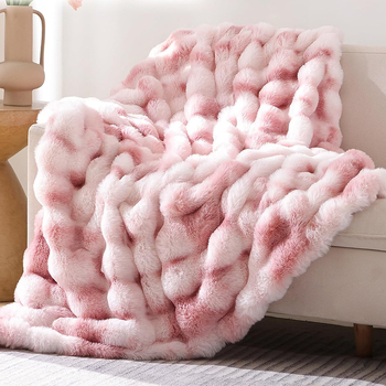 Κουβέρτα από βελούδο με τρίχωρο κουνελιού, υφή bubble velvet, ριγέ σχέδιο, χειμώνας, προσαρμόσιμη, 3% συρρίκνωση, στυλ Dopamine
