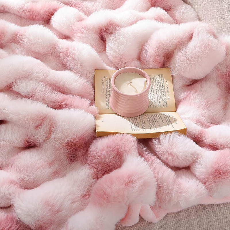 Κουβέρτα από βελούδο με τρίχωρο κουνελιού, υφή bubble velvet, ριγέ σχέδιο, χειμώνας, προσαρμόσιμη, 3% συρρίκνωση, στυλ Dopamine