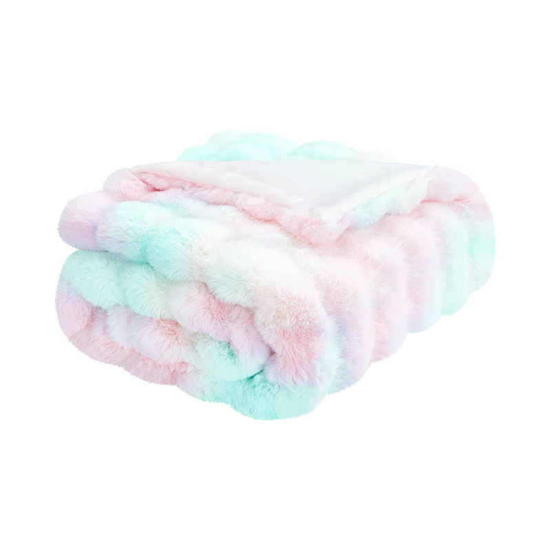 Κουβέρτα από βελούδο με τρίχωρο κουνελιού, υφή bubble velvet, ριγέ σχέδιο, χειμώνας, προσαρμόσιμη, 3% συρρίκνωση, στυλ Dopamine
