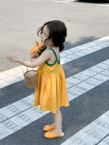 Koreai stílusú gyerekruha, 100% pamut, hercegnő fazonú ruha, 3–8 éves lányoknak, nyári ruha