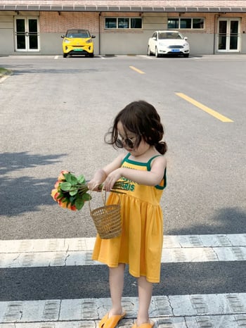 Koreai stílusú gyerekruha, 100% pamut, hercegnő fazonú ruha, 3–8 éves lányoknak, nyári ruha