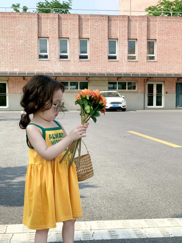 Koreai stílusú gyerekruha, 100% pamut, hercegnő fazonú ruha, 3–8 éves lányoknak, nyári ruha