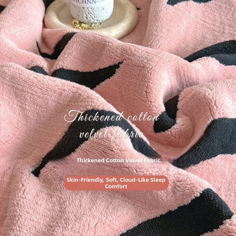 Κουβέρτα φλίς γάλακτος με ζακάρ διπλού στρώματος, για όλη τη σεζόν, πολυεστέρας, μοτίβο ριγέ και καρό