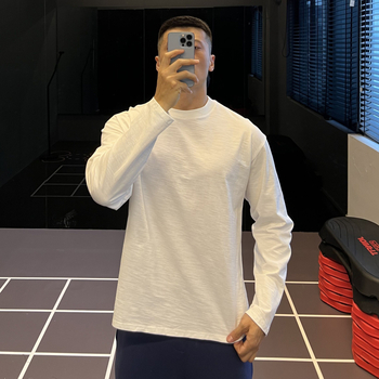 Hosszú ujjú pamutpóló kerek nyakkal, lélegző és izzadságszívó, laza szabású