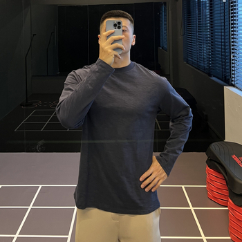 Hosszú ujjú pamutpóló kerek nyakkal, lélegző és izzadságszívó, laza szabású