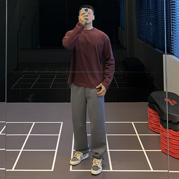 Hosszú ujjú pamutpóló kerek nyakkal, lélegző és izzadságszívó, laza szabású