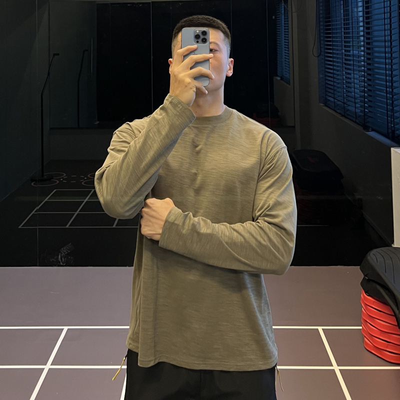 Hosszú ujjú pamutpóló kerek nyakkal, lélegző és izzadságszívó, laza szabású