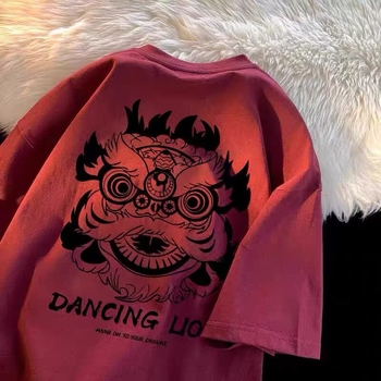 Férfi laza szabású rövid ujjú póló kerek nyakkal, anyag tejprotein rost 51–70%, városi tájkép nyomtatás, nyári könnyű 180–250 g