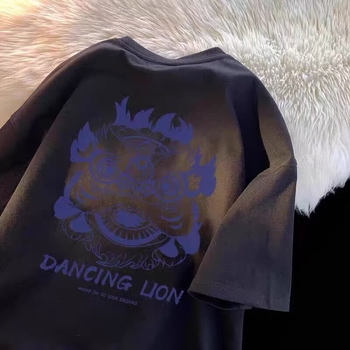 Férfi laza szabású rövid ujjú póló kerek nyakkal, anyag tejprotein rost 51–70%, városi tájkép nyomtatás, nyári könnyű 180–250 g