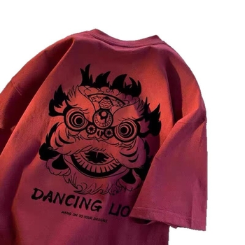 Férfi laza szabású rövid ujjú póló kerek nyakkal, anyag tejprotein rost 51–70%, városi tájkép nyomtatás, nyári könnyű 180–250 g