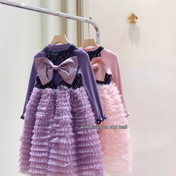 Принцес рокля за момичета - 55% полиестер, мек текстил, за деца 3–8 години, есен 2024