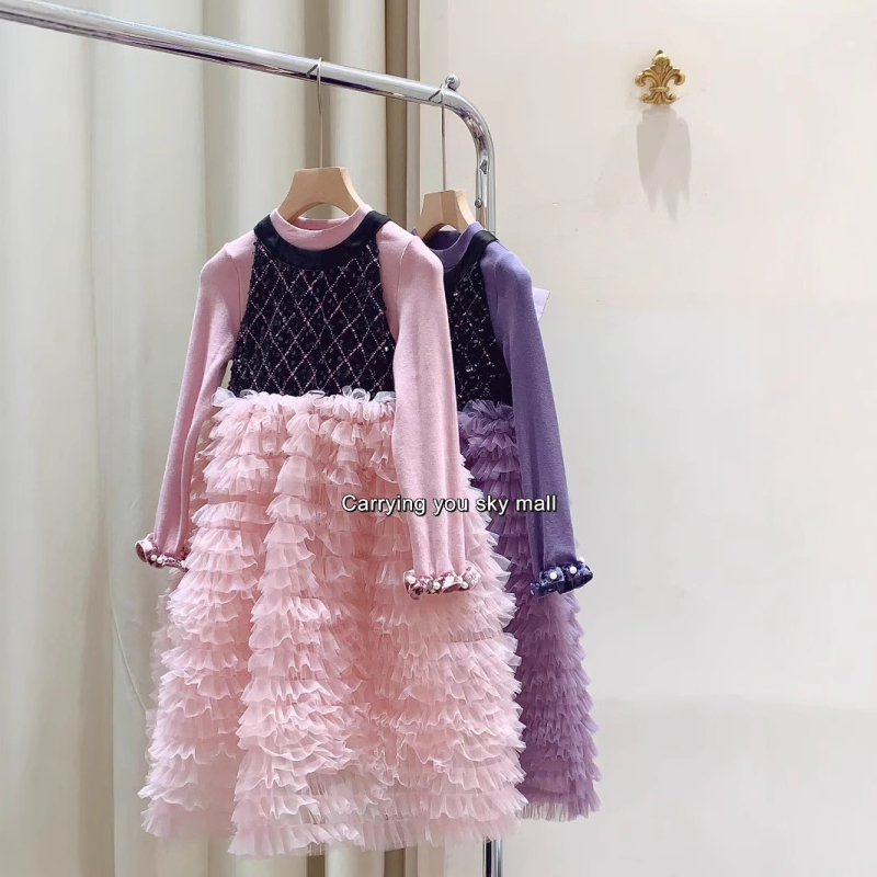 Принцес рокля за момичета - 55% полиестер, мек текстил, за деца 3–8 години, есен 2024