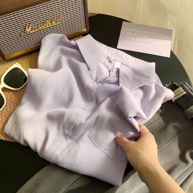 Košulja s Lyocell (Tencel) i Vinylon smjesom, širok kroj, košulja ovratnik, dugi rukavi, prednji otvor s kopčama