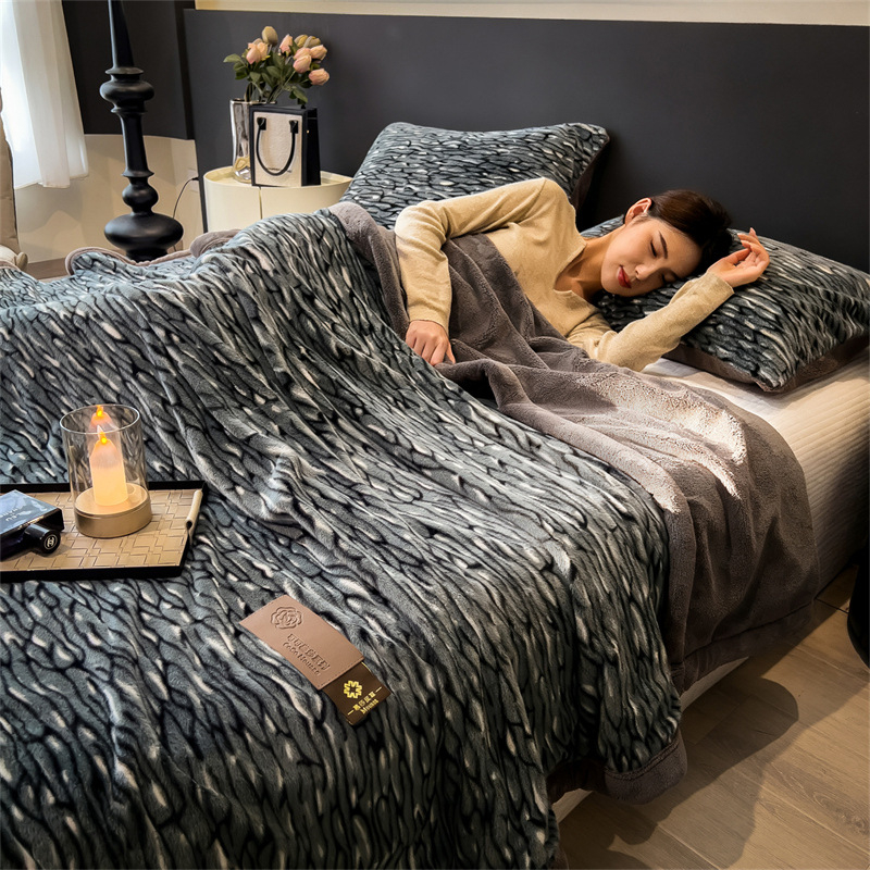 Κουβέρτα φλίς Mink Velvet διπλής όψης, προσαρμόσιμο πολυεστέρας, 2000–2500 g, γεωμετρικό σχέδιο, φθινοπωρινό–χειμερινό, συνθετικές ίνες