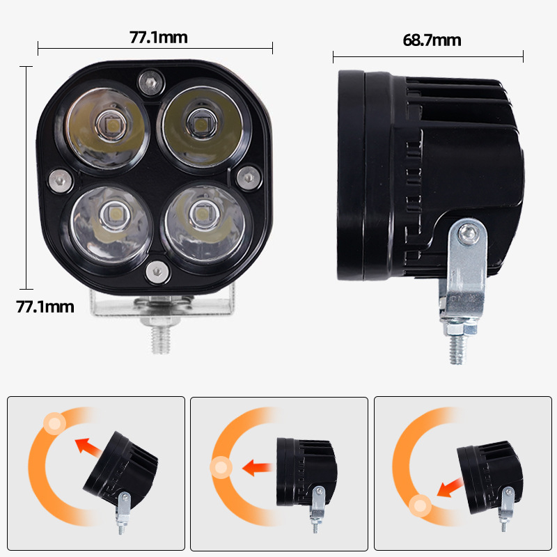 LED προβολέας μοτοσικλέτας με σχέδιο τετράφυλλου τριφυλλιού, 18W, 12-80V, IP7, ζωή 50.000 ωρών