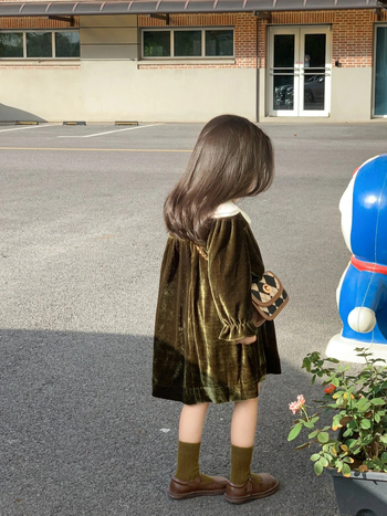 Детска рокля в корейски стил с яка във формата на листенца, памучна смес, принцес рокля, за деца 3-8 г