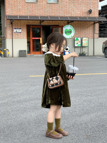 Детска рокля в корейски стил с яка във формата на листенца, памучна смес, принцес рокля, за деца 3-8 г