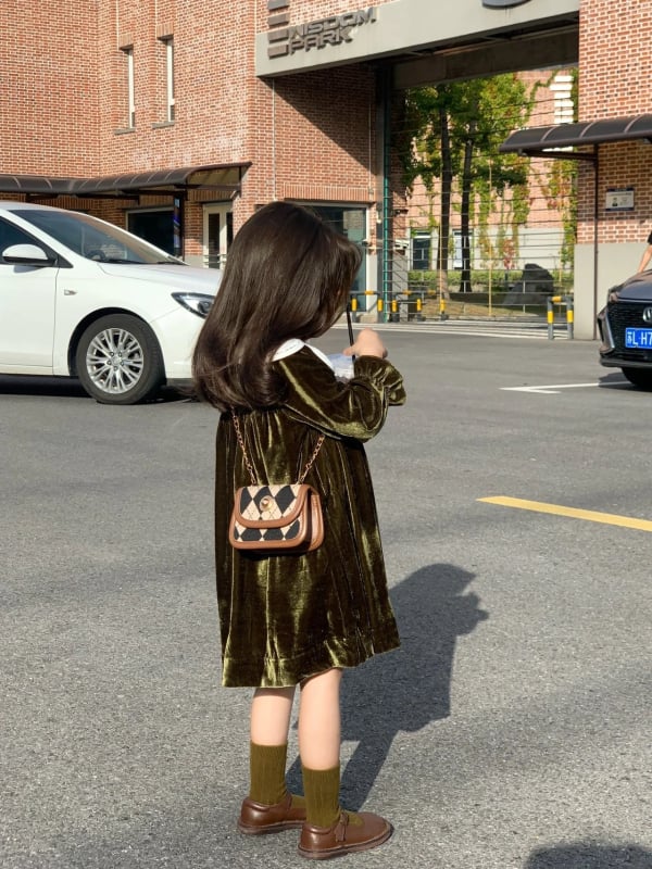 Детска рокля в корейски стил с яка във формата на листенца, памучна смес, принцес рокля, за деца 3-8 г