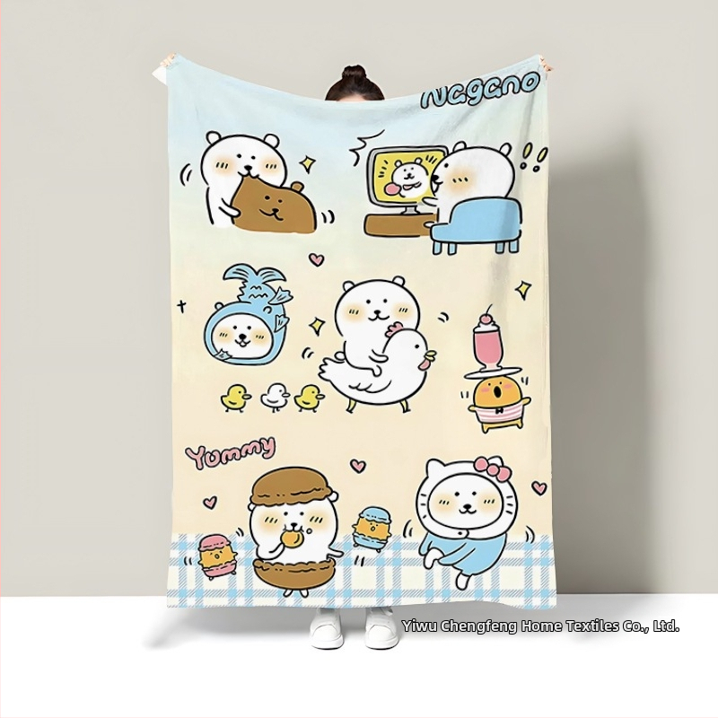 Κουβέρτα φλάνελ με αρκούδα καρτούν, πολυεστέρας, βάρος κάτω από 300 g, διαθέσιμη προσαρμογή, κατάλληλη για όλες τις εποχές