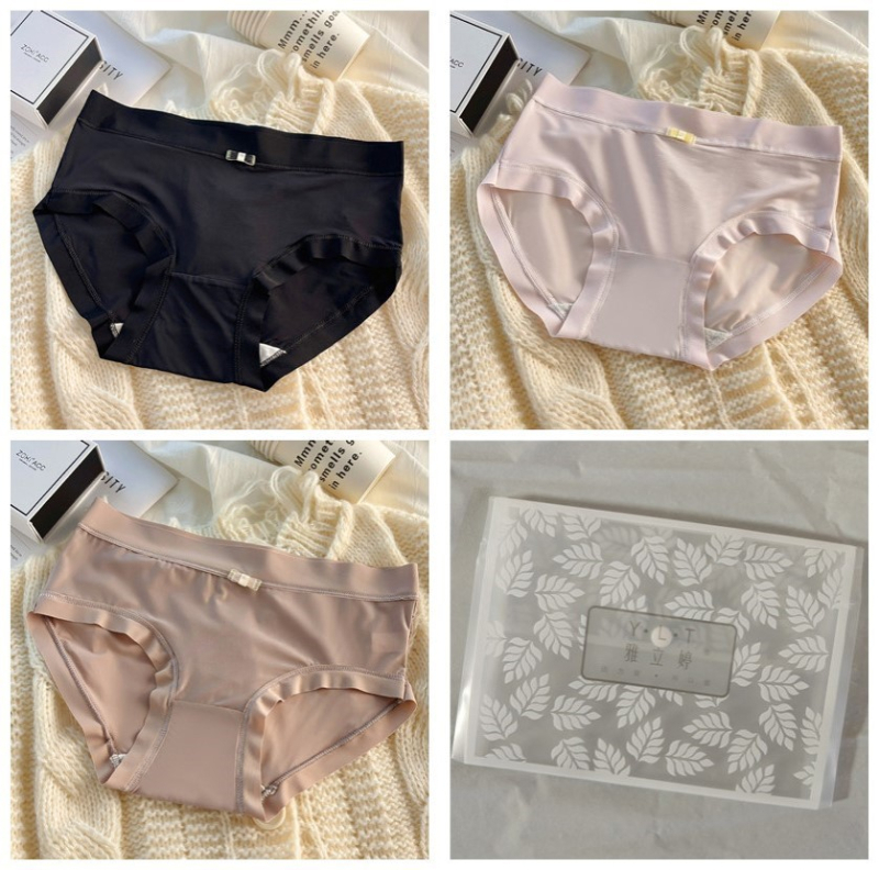 Női középmagasságú alsónemű, lélegző Ice Silk nejlon anyagból, pamut bélés a szeméremtájon, antibakteriális, masni mintázat