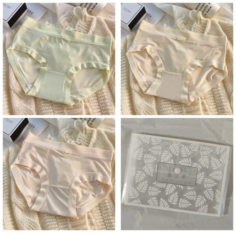 Női középmagasságú alsónemű, lélegző Ice Silk nejlon anyagból, pamut bélés a szeméremtájon, antibakteriális, masni mintázat