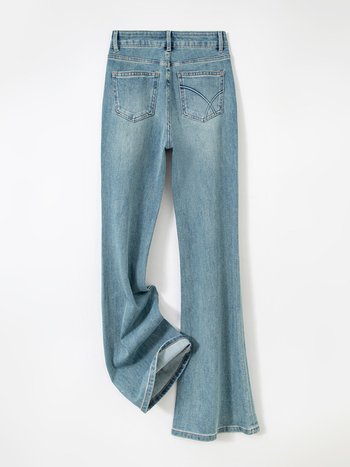 Traperice s četverostrukom elastičnošću, visok pojas, denim s pamukom i elastanom, uski kroj