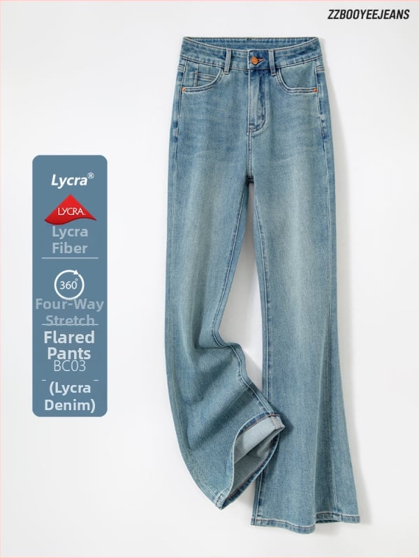 Traperice s četverostrukom elastičnošću, visok pojas, denim s pamukom i elastanom, uski kroj