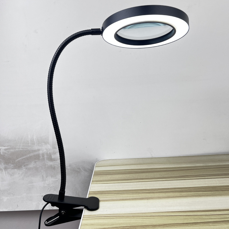 LED clip-on stolna lampa za zaštitu očiju, za učenje i čitanje, tetoviranje i njegu noktiju, rasvjeta za selfie, povećalo — USB napajanje, kućište od aluminijske legure, tijelo od aluminija+PC