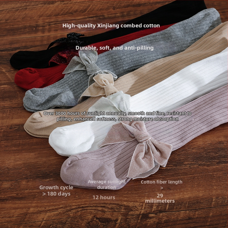 Bebine leggings s mašnicom, visokim strukom, pamuk, za djevojčice 1–3 godine, proljeće i jesen