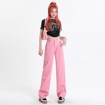 Ženske traperice ravnog kroja, visokim strukom, duljina do poda, pamuk i acetat vlakna, pješčano pranje