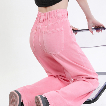 Ženske traperice ravnog kroja, visokim strukom, duljina do poda, pamuk i acetat vlakna, pješčano pranje