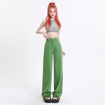 Ženske traperice ravnog kroja, visokim strukom, duljina do poda, pamuk i acetat vlakna, pješčano pranje