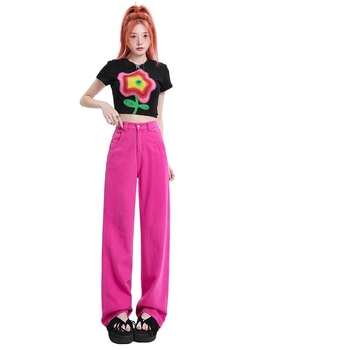 Ženske traperice ravnog kroja, visokim strukom, duljina do poda, pamuk i acetat vlakna, pješčano pranje