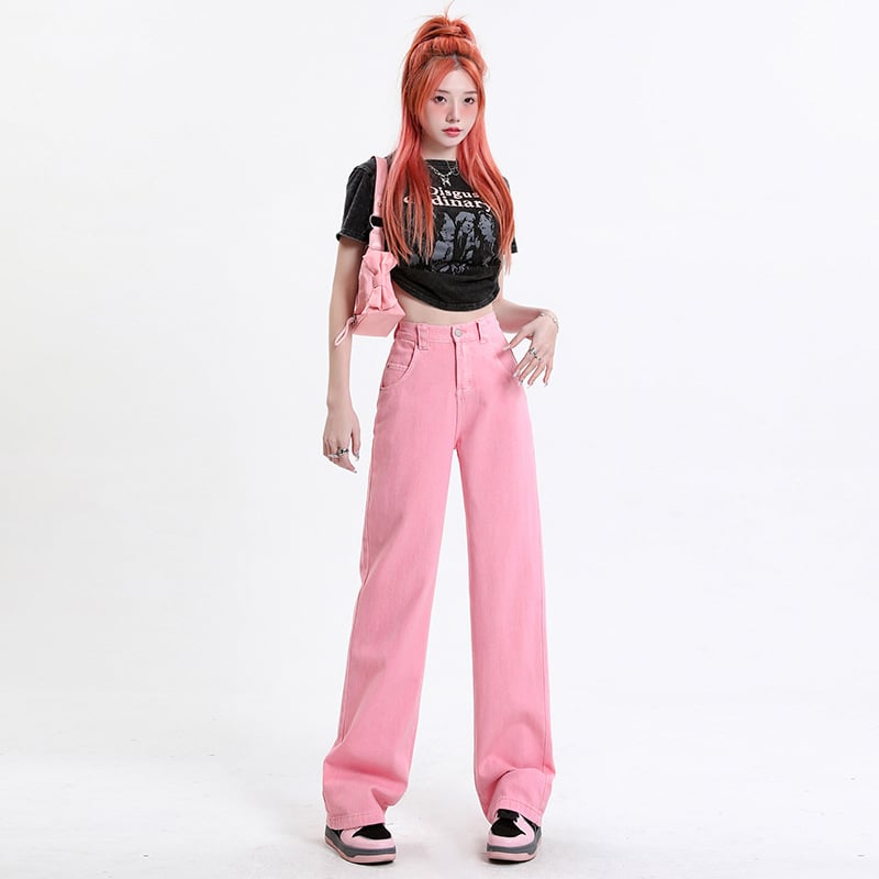 Ženske traperice ravnog kroja, visokim strukom, duljina do poda, pamuk i acetat vlakna, pješčano pranje