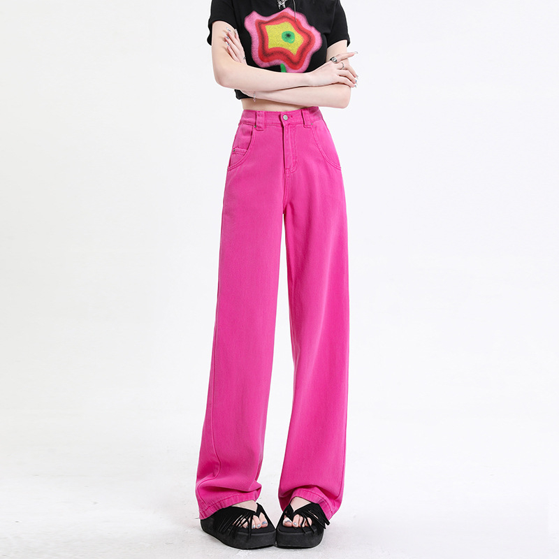 Ženske traperice ravnog kroja, visokim strukom, duljina do poda, pamuk i acetat vlakna, pješčano pranje