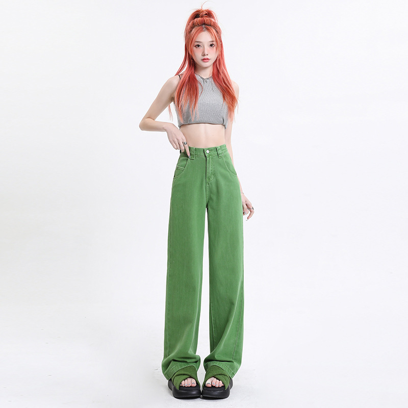 Ženske traperice ravnog kroja, visokim strukom, duljina do poda, pamuk i acetat vlakna, pješčano pranje