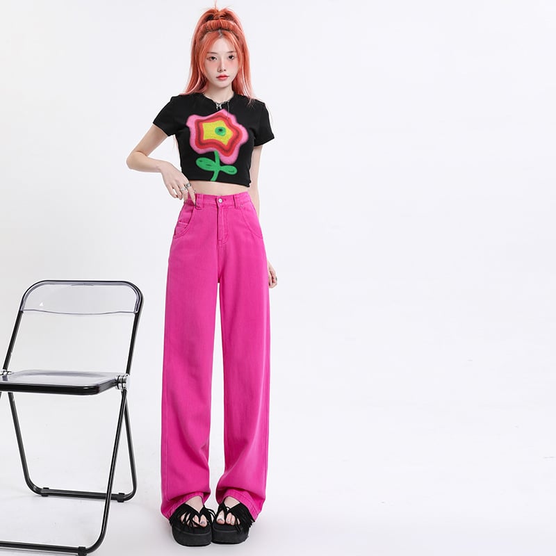 Ženske traperice ravnog kroja, visokim strukom, duljina do poda, pamuk i acetat vlakna, pješčano pranje