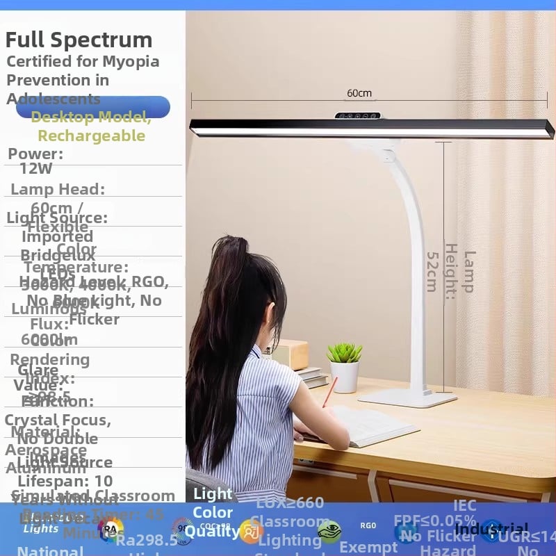 Stolna lampa za učenje uz zaštitu očiju, puni spektar, anti-miopija (CRI ≥95, jedinstvenost osvjetljenja ≤1, glasovno upravljanje, USB napajanje, napon ≤36V)