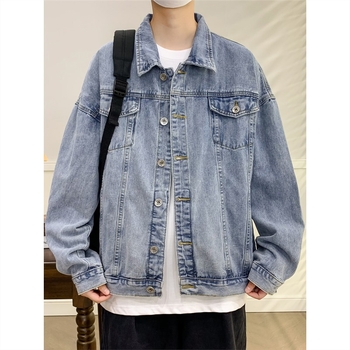 Muška denim jakna s mnogim džepovima, korejski stil, kapuljača, slobodan kroj, dugi rukavi, corduroy tkanina, proljeće 2024