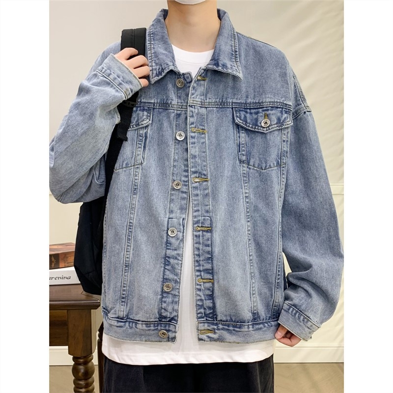 Muška denim jakna s mnogim džepovima, korejski stil, kapuljača, slobodan kroj, dugi rukavi, corduroy tkanina, proljeće 2024