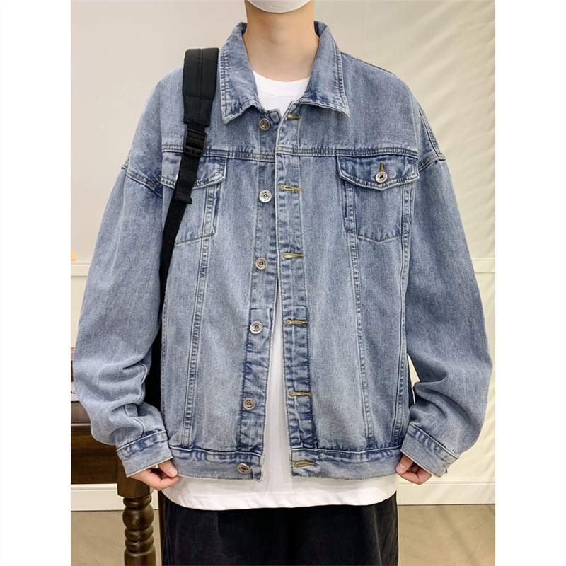 Muška denim jakna s mnogim džepovima, korejski stil, kapuljača, slobodan kroj, dugi rukavi, corduroy tkanina, proljeće 2024