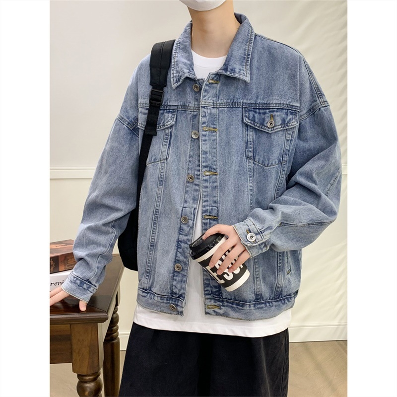 Muška denim jakna s mnogim džepovima, korejski stil, kapuljača, slobodan kroj, dugi rukavi, corduroy tkanina, proljeće 2024