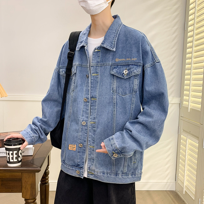Muška denim jakna s mnogim džepovima, korejski stil, kapuljača, slobodan kroj, dugi rukavi, corduroy tkanina, proljeće 2024