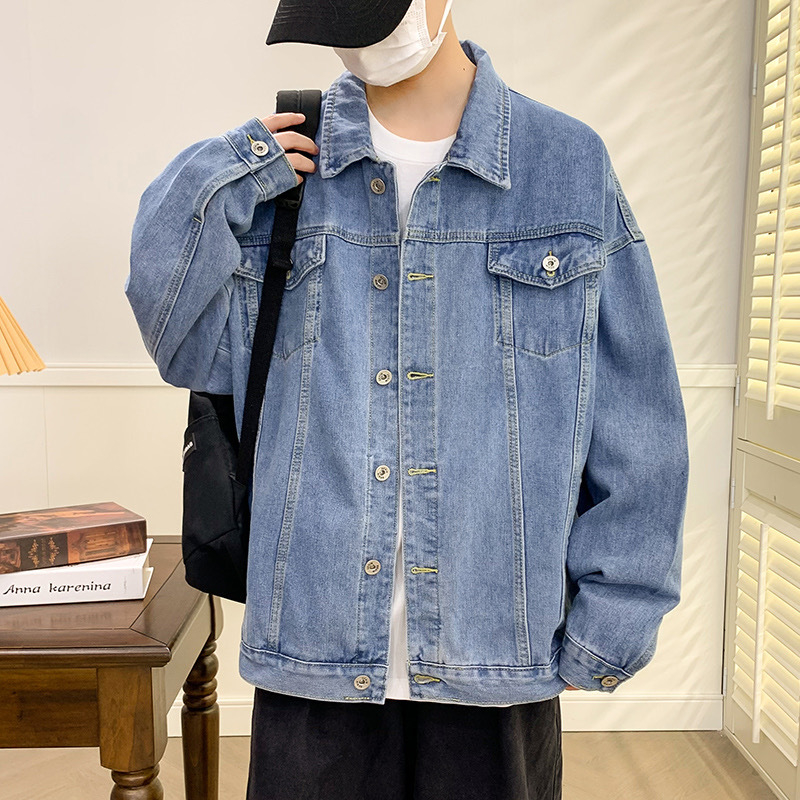 Muška denim jakna s mnogim džepovima, korejski stil, kapuljača, slobodan kroj, dugi rukavi, corduroy tkanina, proljeće 2024
